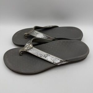 Vionic Tide Sequin Flip Flops Orthopedic Comfort Thong Sandals Gray Womens 9‎